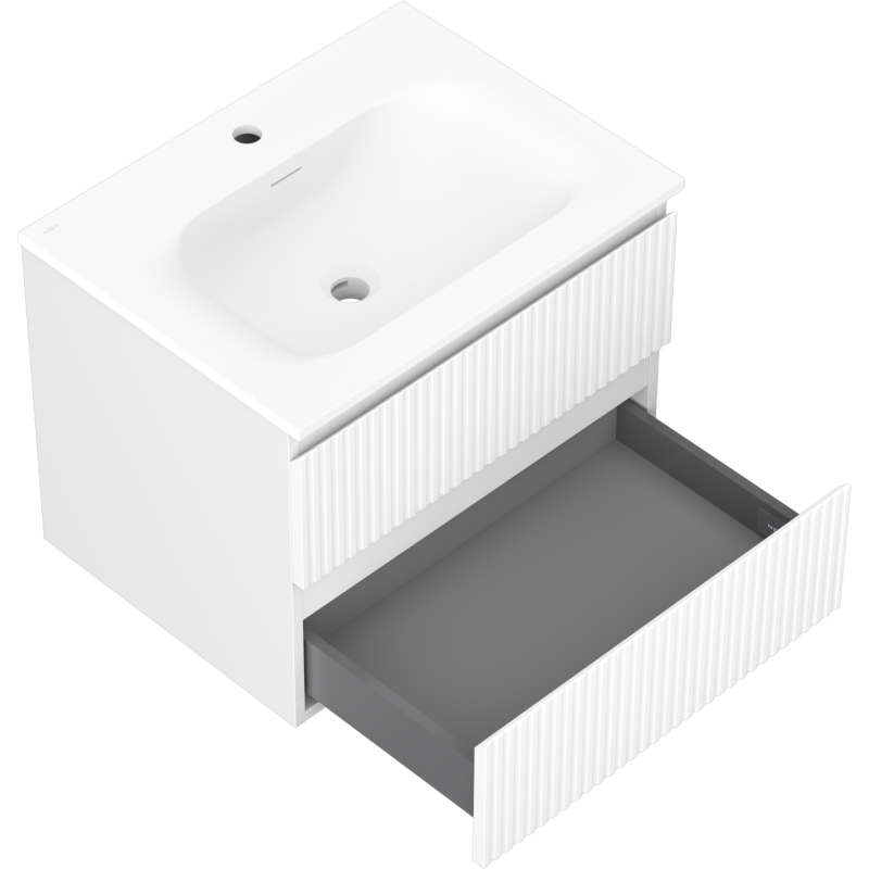 Mexen Rivel meuble de salle de bain 60 cm avec lavabo Vela, 2 tiroirs, rainuré, blanc mat - 91A20-06047-2-BFF01-W23M01
