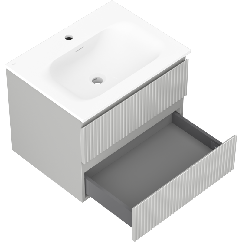 Mexen Rivel armoire de salle de bains 60 cm avec lavabo Vela, 2 tiroirs, rainurée, gris mat/blanc mat