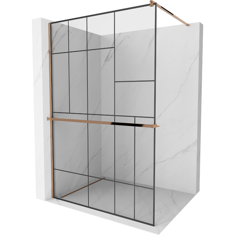 Paroi de douche avec étagère Mexen Kioto+ Walk-in 80 x 200 cm, motif noir, or rose - 800-080-121-60-78