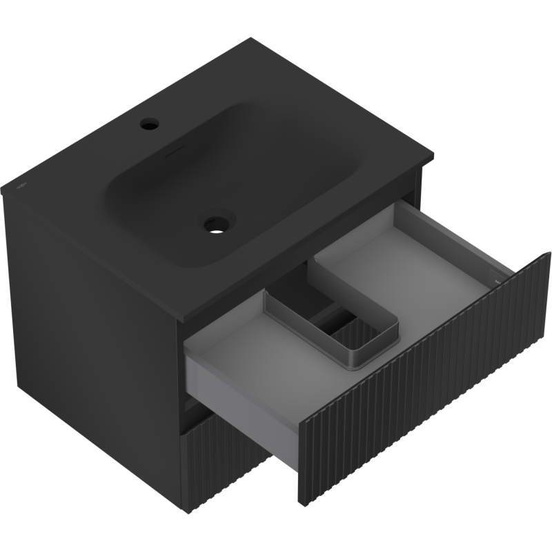 Mexen Rivel meuble de salle de bain 60 cm avec lavabo Vela, 2 tiroirs, rainuré, noir mat - 91A20-06047-2-BFF71-W23M71