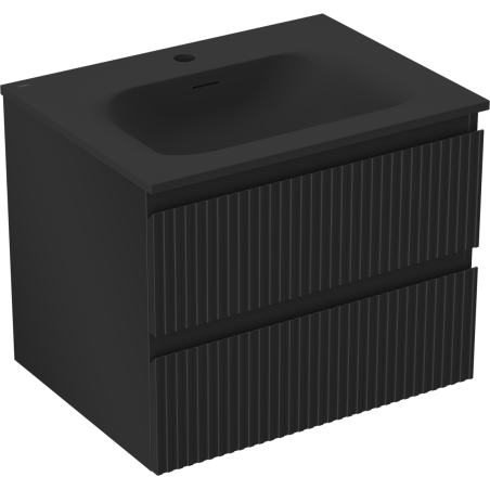 Mexen Rivel meuble de salle de bain 60 cm avec lavabo Vela, 2 tiroirs, rainuré, noir mat - 91A20-06047-2-BFF71-W23M71