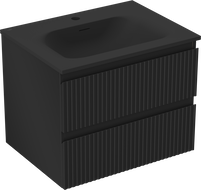 Mexen Rivel meuble de salle de bain 60 cm avec lavabo Vela, 2 tiroirs, rainuré, noir mat - 91A20-06047-2-BFF71-W23M71