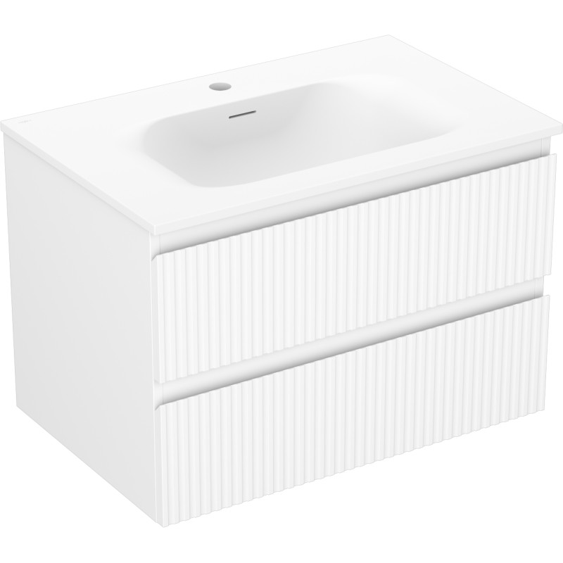 Mexen Rivel armoire de salle de bain 70 cm avec lavabo Vela, 2 tiroirs, rainurée, blanc mat - 91A20-07047-2-BFF01-W23M01