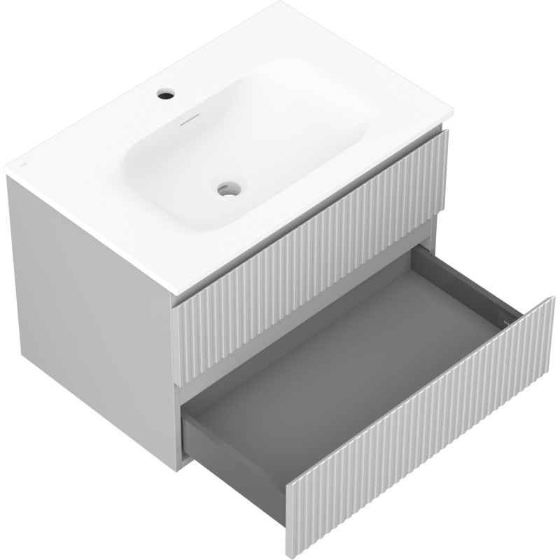 Mexen Rivel armoire de salle de bain 70 cm avec lavabo Vela, 2 tiroirs, rainuré, gris mat/blanc mat