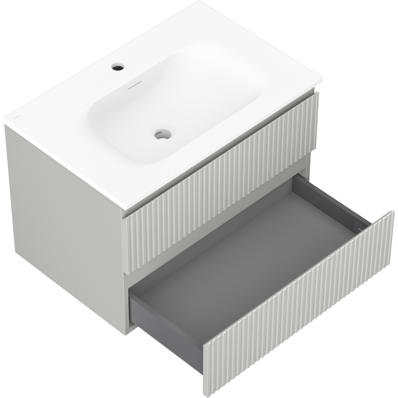 Mexen Rivel meuble de salle de bain 70 cm avec lavabo Vela, 2 tiroirs, rainuré, gris mat/blanc mat - 91A20-07047-2-BFF62-W23M01