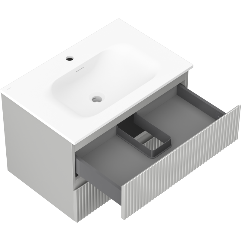 Mexen Rivel meuble de salle de bain 70 cm avec lavabo Vela, 2 tiroirs, rainuré, gris mat/blanc mat - 91A20-07047-2-BFF62-W23M01