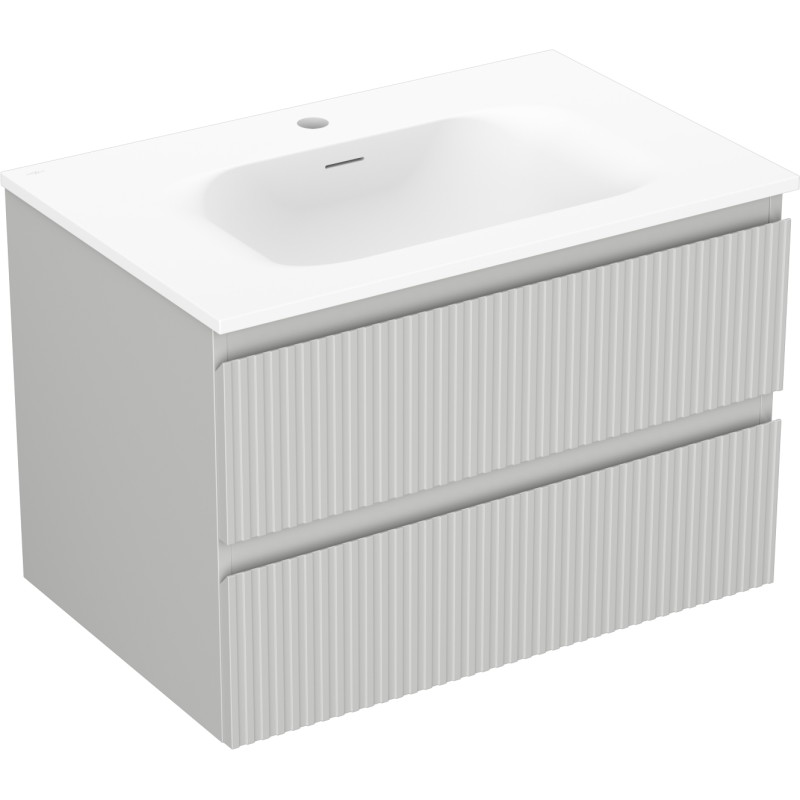 Mexen Rivel armoire de salle de bain 70 cm avec lavabo Vela, 2 tiroirs, rainuré, gris mat/blanc mat