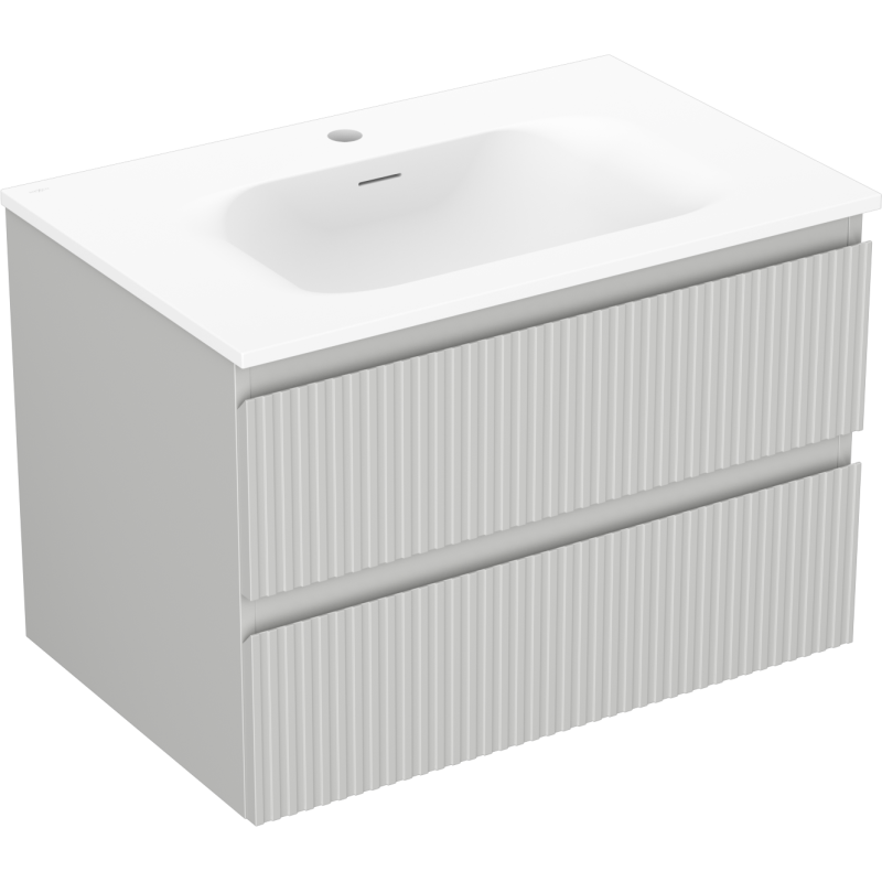Mexen Rivel meuble de salle de bain 70 cm avec lavabo Vela, 2 tiroirs, rainuré, gris mat/blanc mat - 91A20-07047-2-BFF62-W23M01