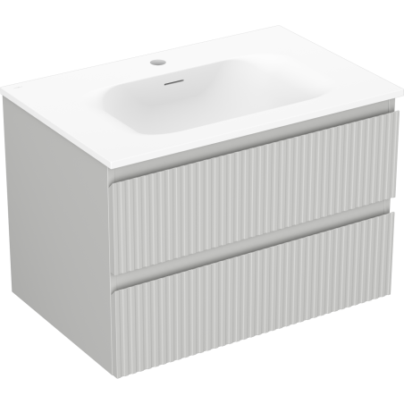 Mexen Rivel meuble de salle de bain 70 cm avec lavabo Vela, 2 tiroirs, rainuré, gris mat/blanc mat - 91A20-07047-2-BFF62-W23M01
