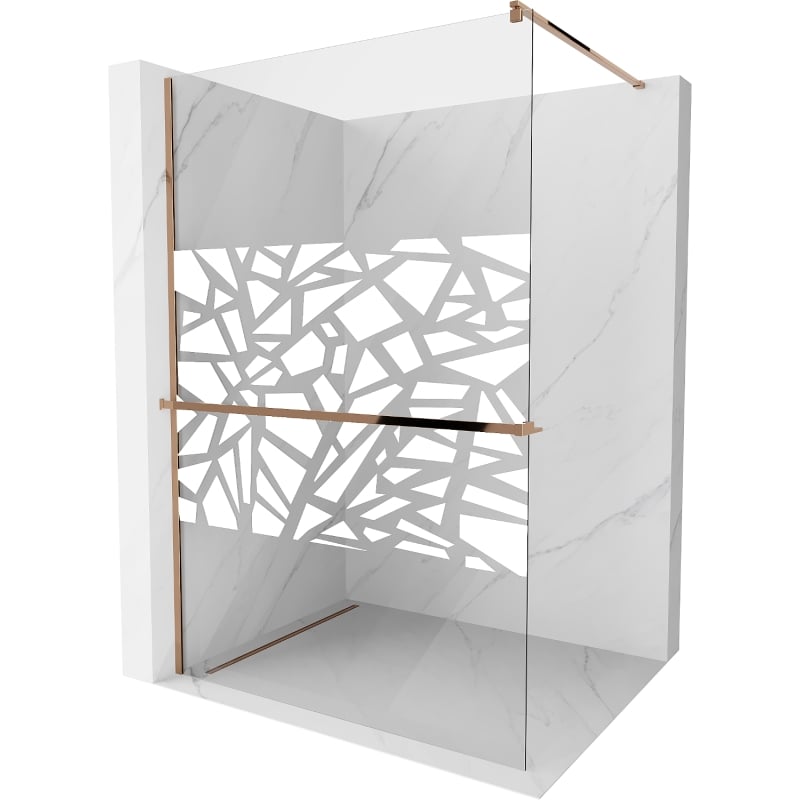 Mexen Kioto+ paroi de douche avec une étagère Walk-in 70 x 200 cm, motif blanc, or rose - 800-070-121-60-85