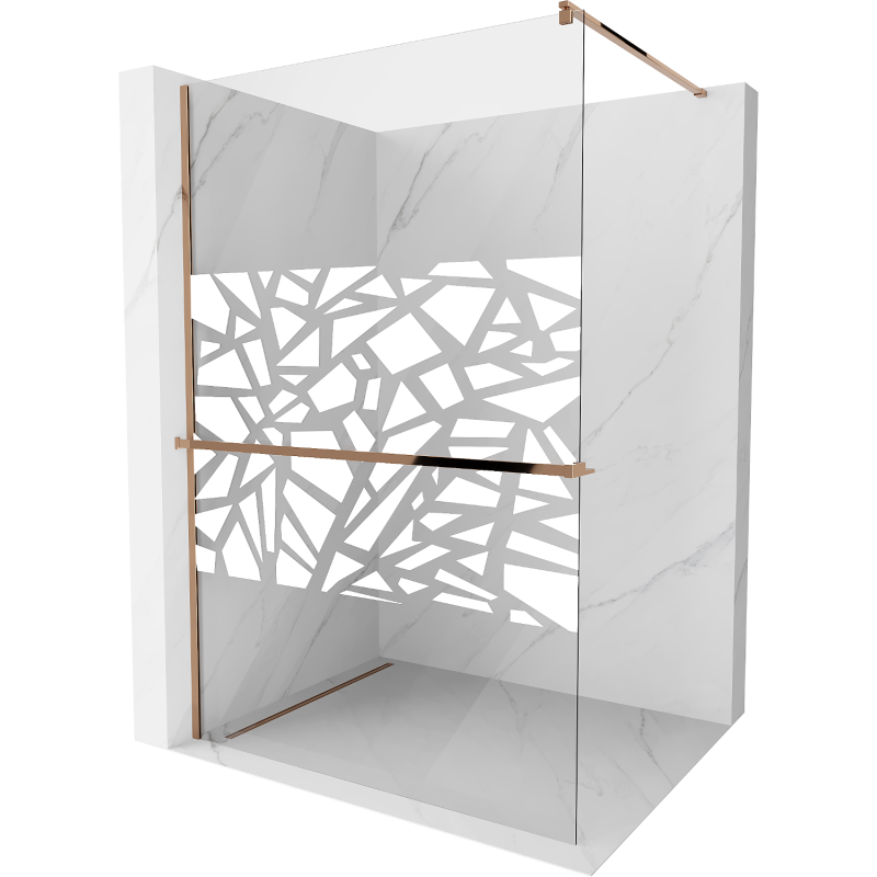 Mexen Kioto+ paroi de douche avec étagère Walk-in 80 x 200 cm, motif blanc, or rose - 800-080-121-60-85