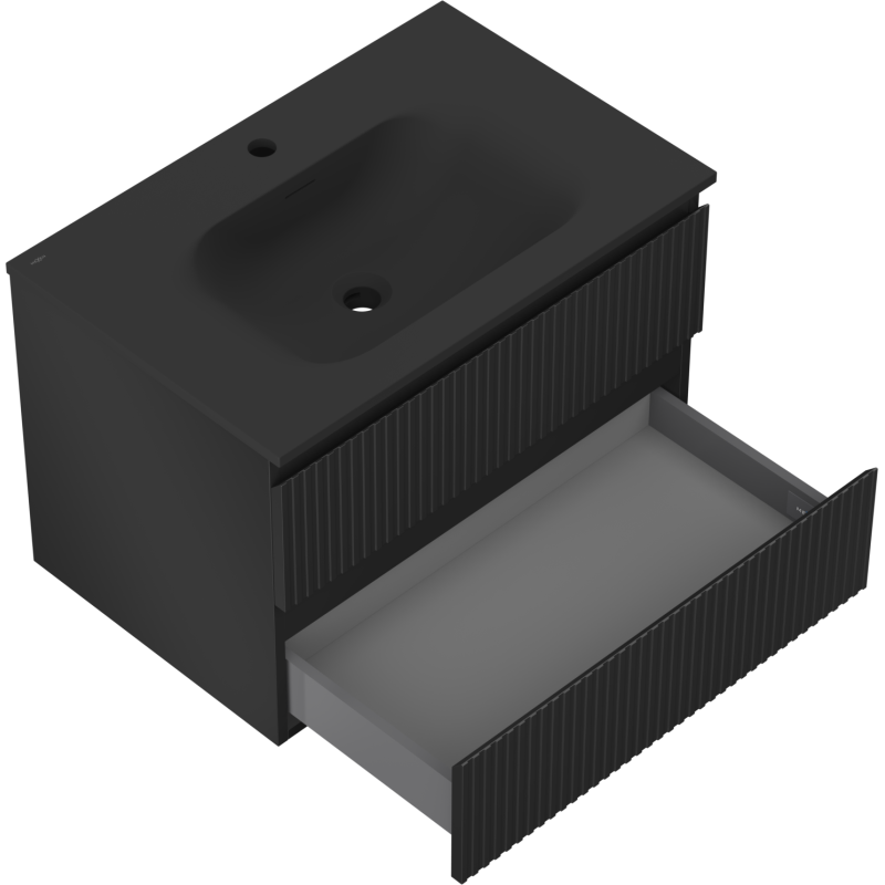 Mexen Rivel meuble de salle de bains 70 cm avec lavabo Vela, 2 tiroirs, rainuré, noir mat - 91A20-07047-2-BFF71-W23M71