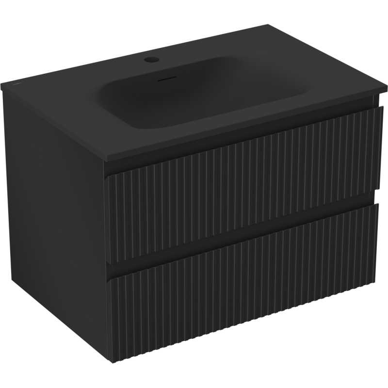 Mexen Rivel meuble de salle de bain 70 cm avec lavabo Vela, 2 tiroirs, rainuré, noir mat - 91A20-07047-2-BFF71-W23M71