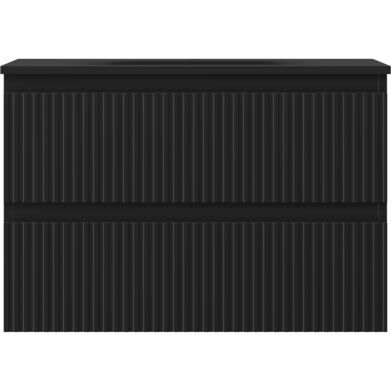 Mexen Rivel meuble de salle de bains 70 cm avec lavabo Vela, 2 tiroirs, rainuré, noir mat - 91A20-07047-2-BFF71-W23M71