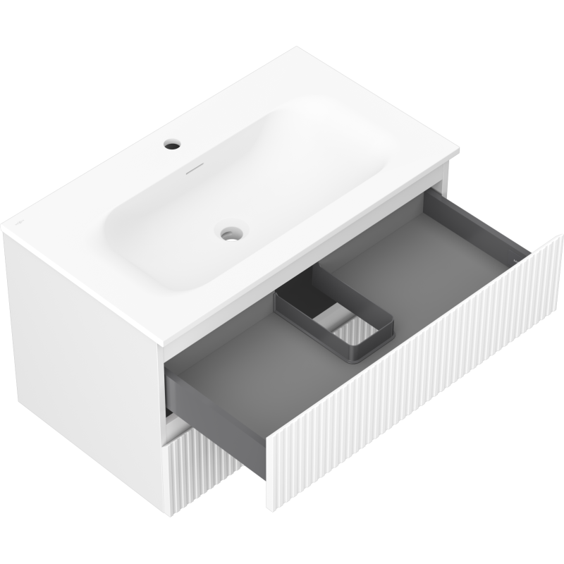 Mexen Rivel meuble de salle de bains 80 cm avec lavabo Vela, 2 tiroirs, rainuré, blanc mat - 91A20-08047-2-BFF01-W23M01