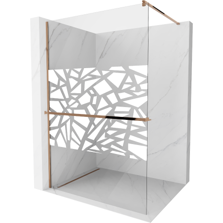 Mexen Kioto+ paroi de douche avec étagère Walk-in 100 x 200 cm, motif blanc, or rose - 800-100-121-60-85