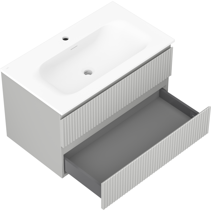 Mexen Rivel meuble de salle de bain 80 cm avec lavabo Vela, 2 tiroirs, rainuré, gris mat/blanc mat - 91A20-08047-2-BFF62-W23M01