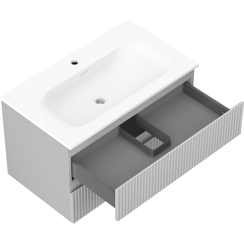 Mexen Rivel meuble de salle de bain 80 cm avec lavabo Vela, 2 tiroirs, rainuré, gris mat/blanc mat - 91A20-08047-2-BFF62-W23M01