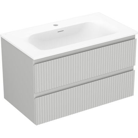 Mexen Rivel meuble de salle de bain 80 cm avec lavabo Vela, 2 tiroirs, rainuré, gris mat/blanc mat - 91A20-08047-2-BFF62-W23M01