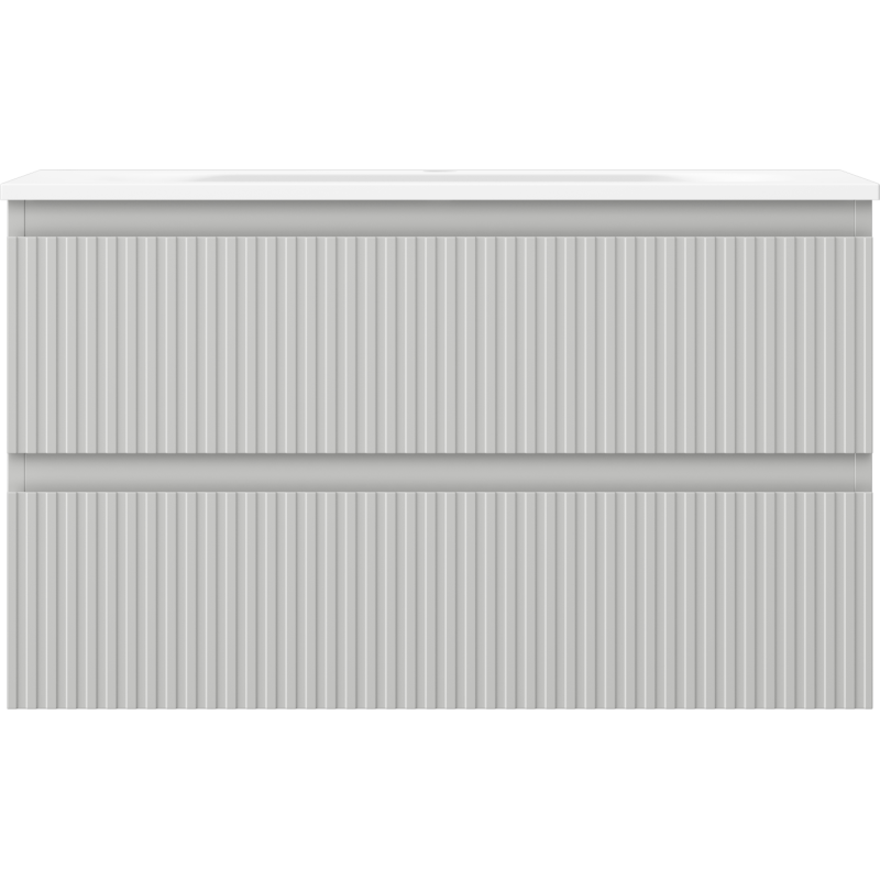 Mexen Rivel meuble de salle de bain 80 cm avec lavabo Vela, 2 tiroirs, rainuré, gris mat/blanc mat - 91A20-08047-2-BFF62-W23M01