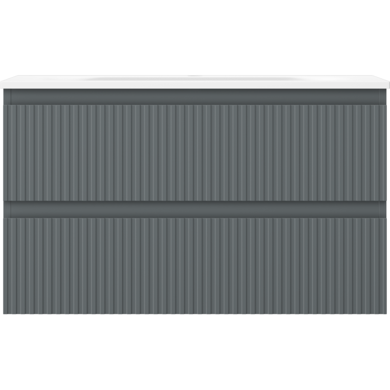 Mexen Rivel armoire de salle de bains 80 cm avec lavabo Vela, 2 tiroirs, rainurée, graphite mat/blanc mat -