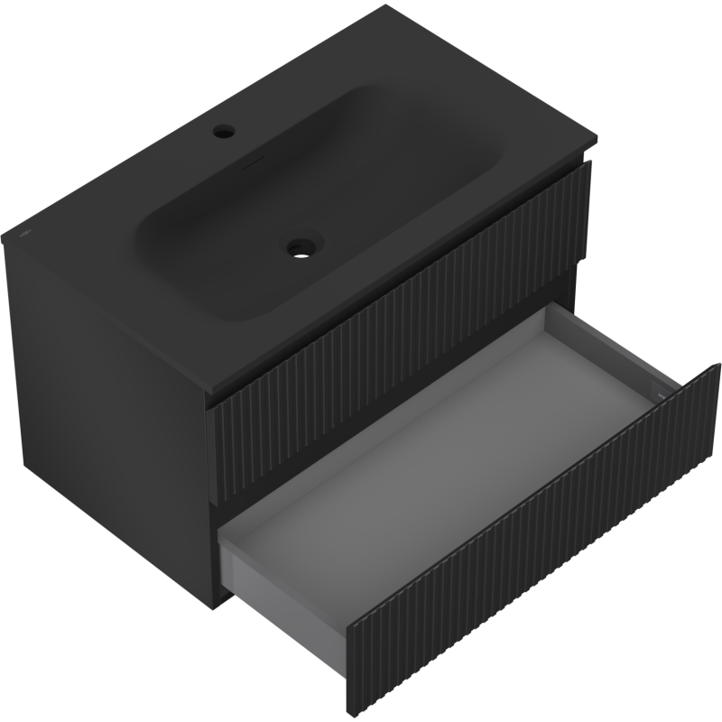 Mexen Rivel meuble de salle de bain 80 cm avec lavabo Vela, 2 tiroirs, cannelé, noir mat - 91A20-08047-2-BFF71-W23M71