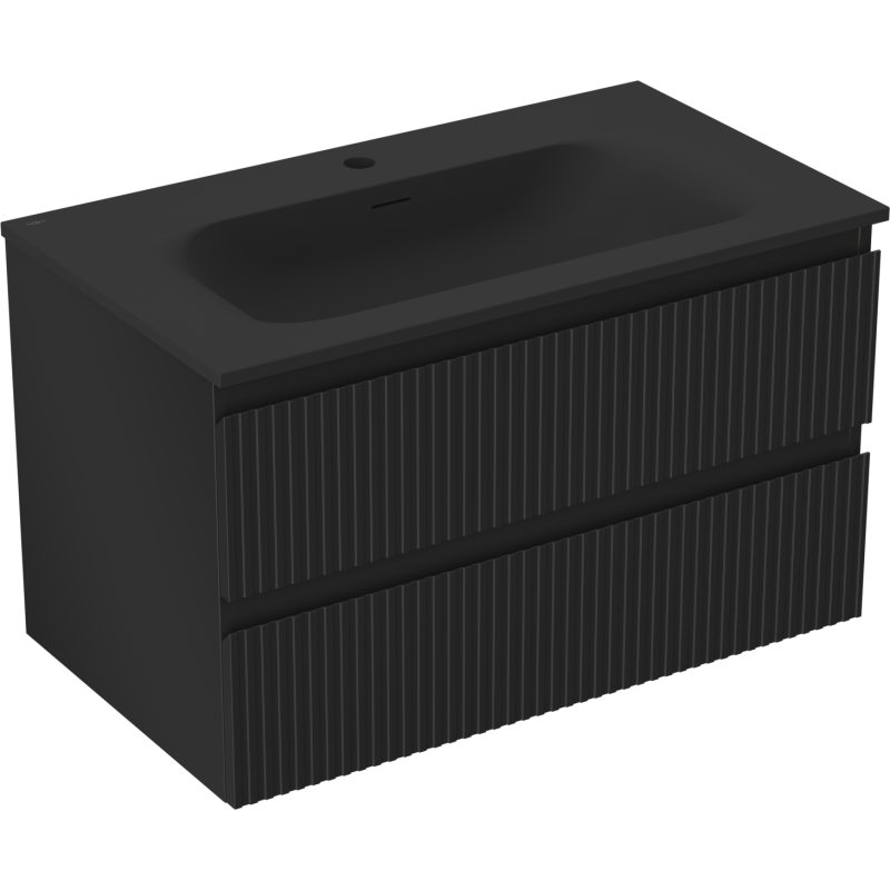 Mexen Rivel meuble de salle de bain 80 cm avec lavabo Vela, 2 tiroirs, cannelé, noir mat - 91A20-08047-2-BFF71-W23M71