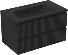 Mexen Rivel meuble de salle de bain 80 cm avec lavabo Vela, 2 tiroirs, cannelé, noir mat - 91A20-08047-2-BFF71-W23M71