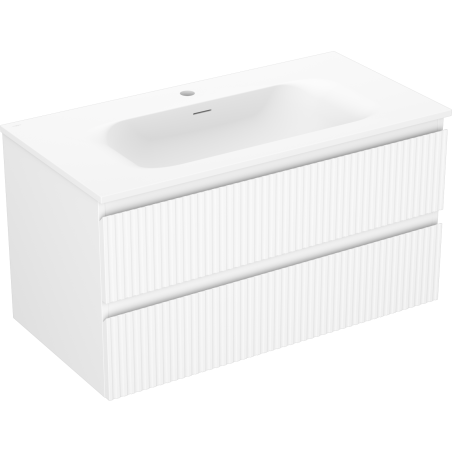 Mexen Rivel meuble de salle de bains 90 cm avec lavabo Vela, 2 tiroirs, cannelé, blanc mat - 91A20-09047-2-BFF01-W23M01