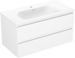 Mexen Rivel meuble de salle de bains 90 cm avec lavabo Vela, 2 tiroirs, cannelé, blanc mat - 91A20-09047-2-BFF01-W23M01
