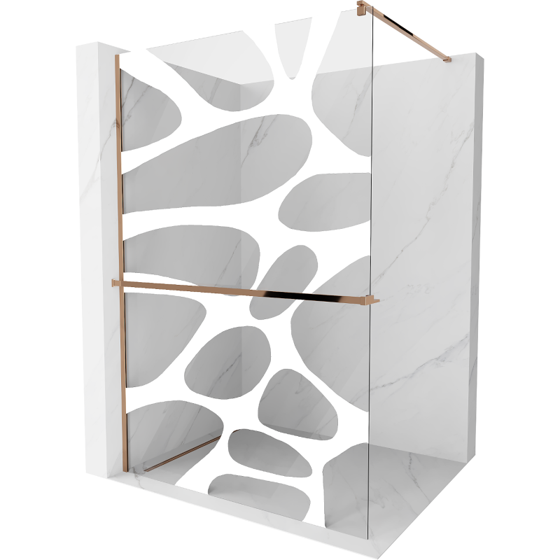 Mexen Kioto+ paroi de douche avec étagère Walk-in 100 x 200 cm, vague blanche, or rose - 800-100-121-60-97