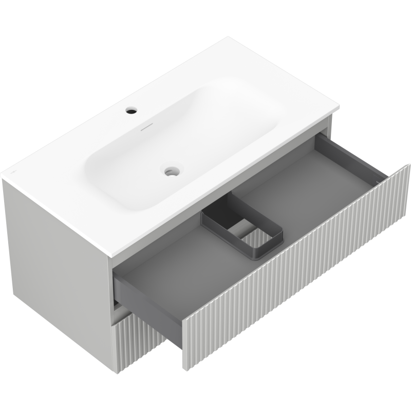 Mexen Rivel meuble de salle de bain 90 cm avec lavabo Vela, 2 tiroirs, rainuré, gris mat/blanc mat - 91A20-09047-2-BFF62-W23M01