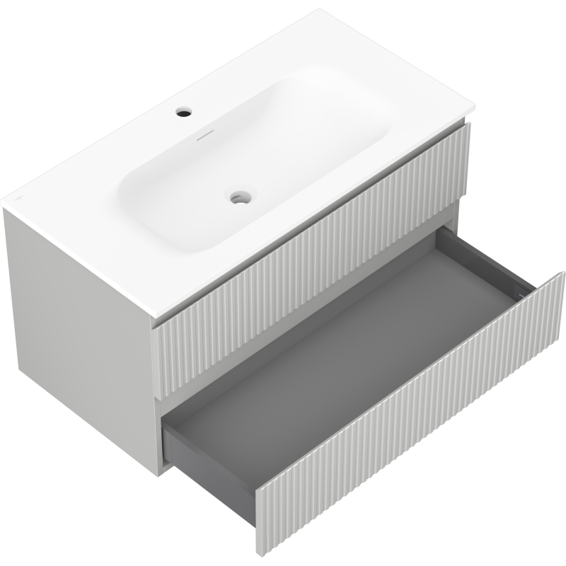 Mexen Rivel meuble de salle de bain 90 cm avec lavabo Vela, 2 tiroirs, rainuré, gris mat/blanc mat - 91A20-09047-2-BFF62-W23M01