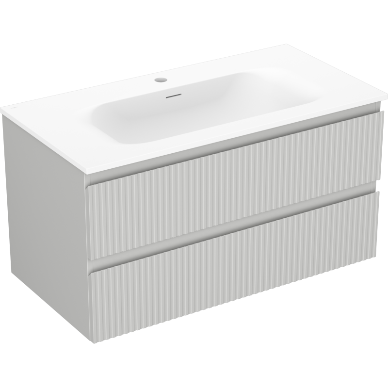 Mexen Rivel meuble de salle de bain 90 cm avec lavabo Vela, 2 tiroirs, rainuré, gris mat/blanc mat - 91A20-09047-2-BFF62-W23M01