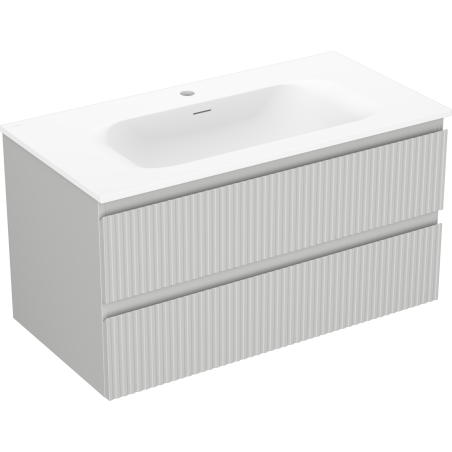 Mexen Rivel meuble de salle de bain 90 cm avec lavabo Vela, 2 tiroirs, rainuré, gris mat/blanc mat - 91A20-09047-2-BFF62-W23M01