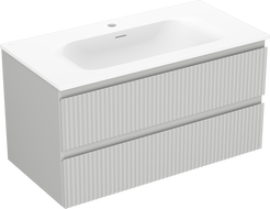 Mexen Rivel armoire de salle de bain 90 cm avec lavabo Vela, 2 tiroirs, rainurée, gris mat/blanc mat