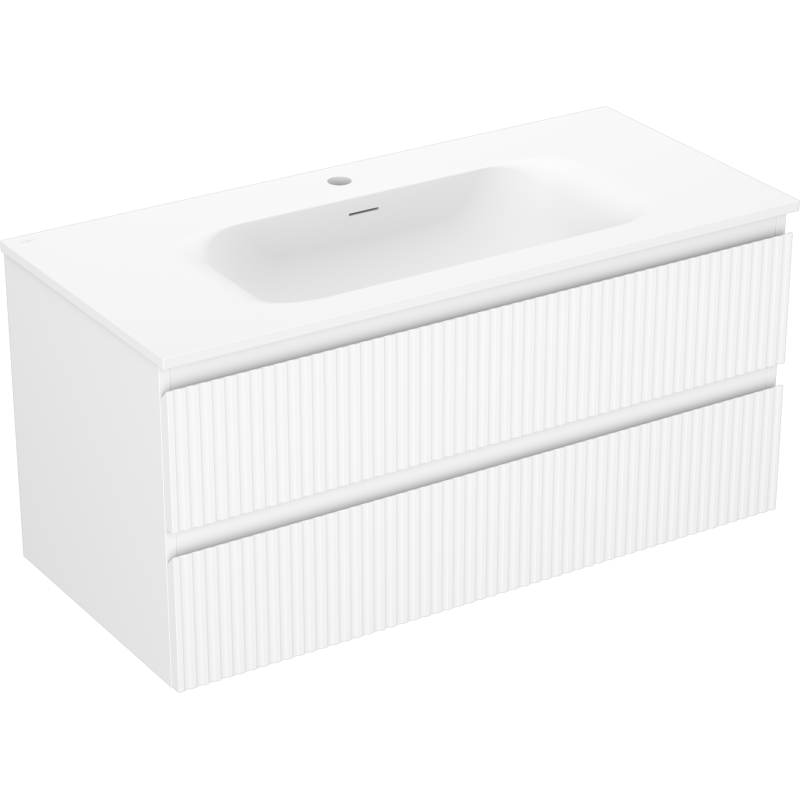 Mexen Rivel meuble de salle de bains 100 cm avec lavabo Vela, 2 tiroirs, cannelé, blanc mat - 91A20-10047-2-BFF01-W23M01