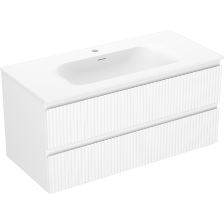 Mexen Rivel meuble de salle de bains 100 cm avec lavabo Vela, 2 tiroirs, rainuré, blanc mat - 91A20-10047-2-BFF01-W23M01