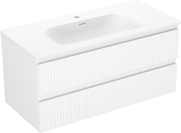 Mexen Rivel meuble de salle de bains 100 cm avec lavabo Vela, 2 tiroirs, cannelé, blanc mat - 91A20-10047-2-BFF01-W23M01