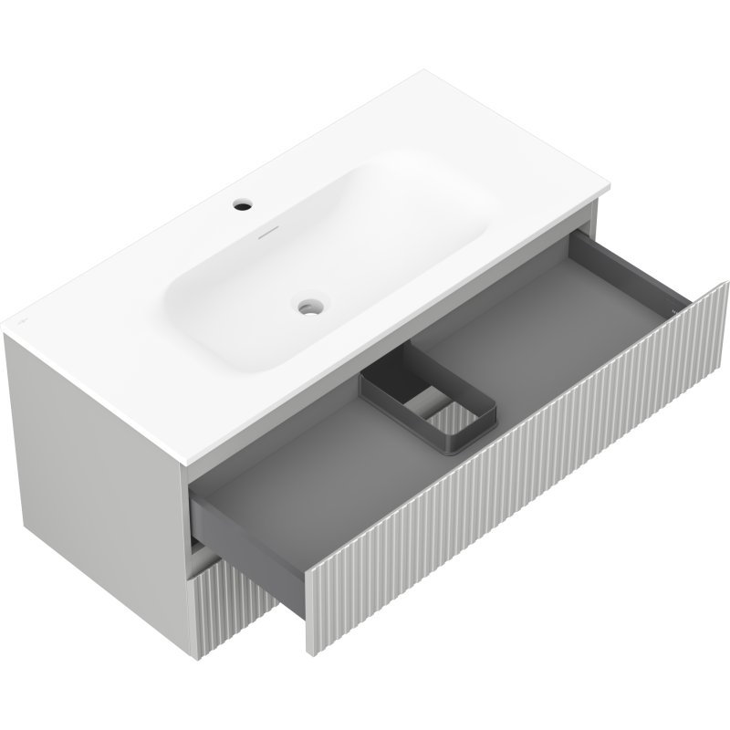 Mexen Rivel meuble de salle de bains 100 cm avec lavabo Vela, 2 tiroirs, cannelé, gris mat/blanc mat