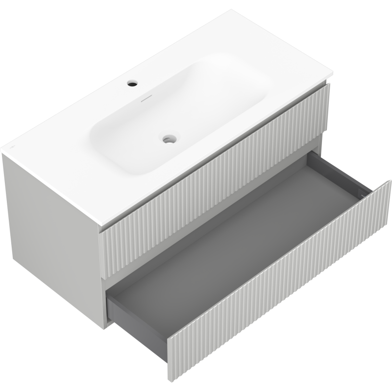 Mexen Rivel meuble de salle de bains 100 cm avec lavabo Vela, 2 tiroirs, cannelé, gris mat/blanc mat