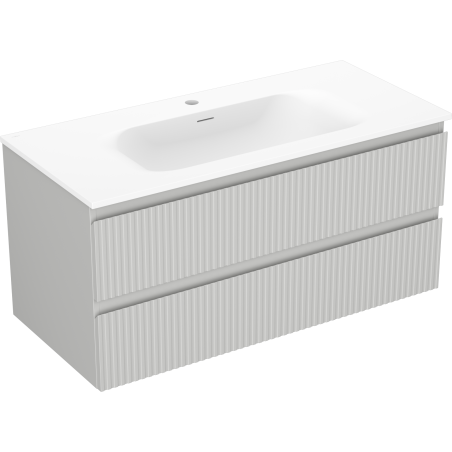 Mexen Rivel meuble de salle de bains 100 cm avec lavabo Vela, 2 tiroirs, cannelé, gris mat/blanc mat