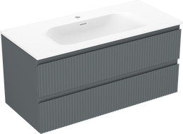 Mexen Rivel meuble de salle de bains 100 cm avec lavabo Vela, 2 tiroirs, rainuré, graphite mat/blanc mat -