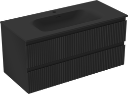 Mexen Rivel meuble de salle de bain 100 cm avec lavabo Vela, 2 tiroirs, rainuré, noir mat - 91A20-10047-2-BFF71-W23M71