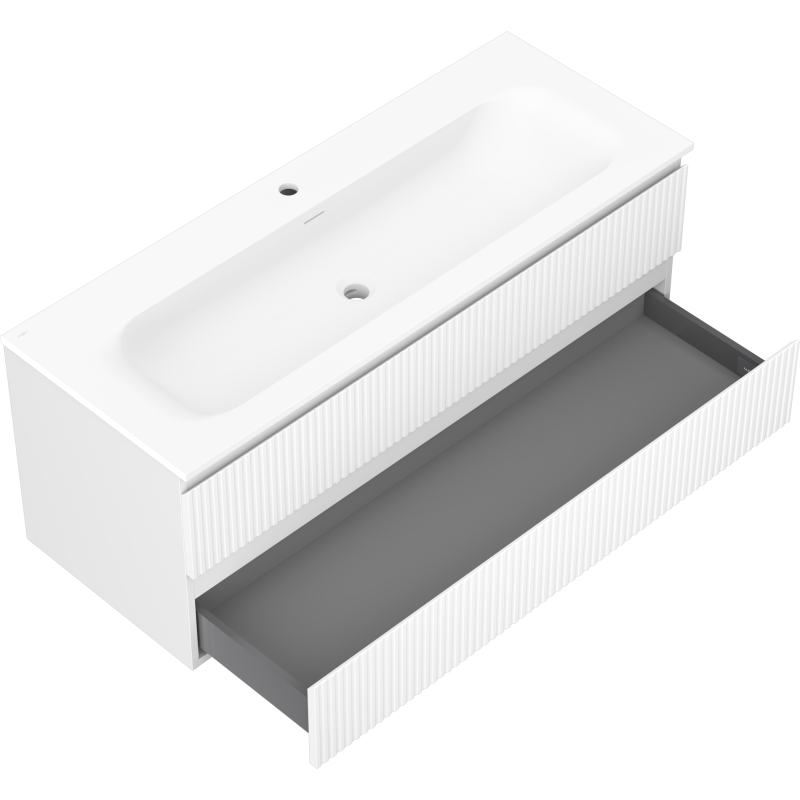 Mexen Rivel meuble de salle de bain 120 cm avec lavabo Vela, 2 tiroirs, rainuré, blanc mat - 91A20-12047-2-BFF01-W23M01