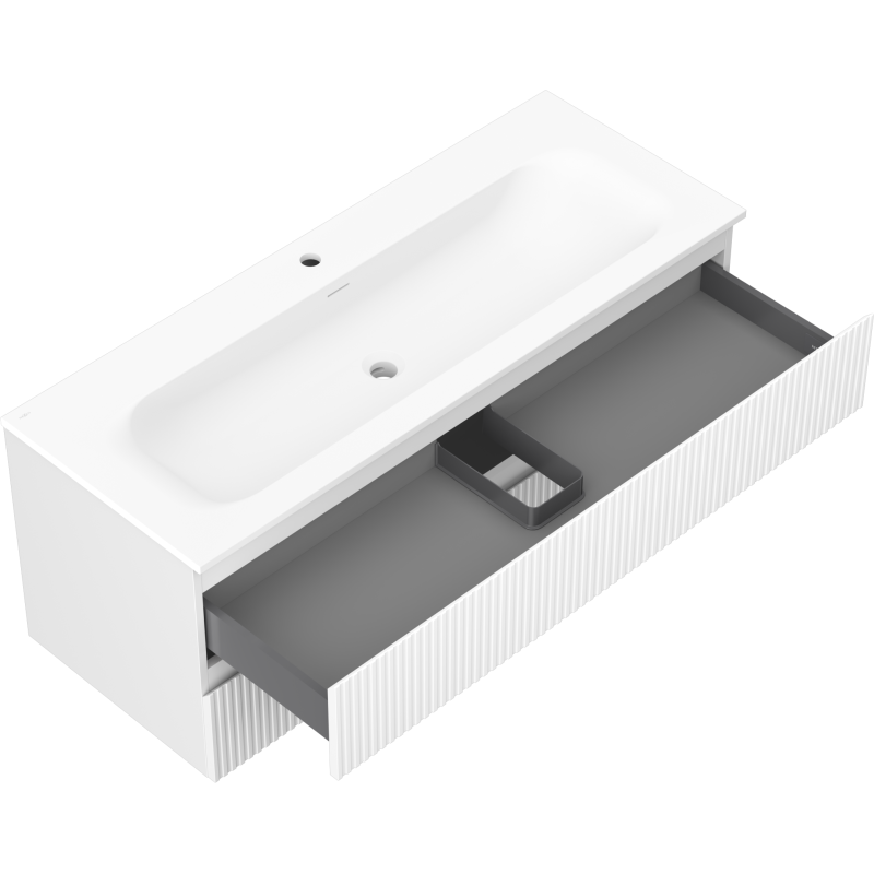 Mexen Rivel meuble de salle de bain 120 cm avec lavabo Vela, 2 tiroirs, rainuré, blanc mat - 91A20-12047-2-BFF01-W23M01