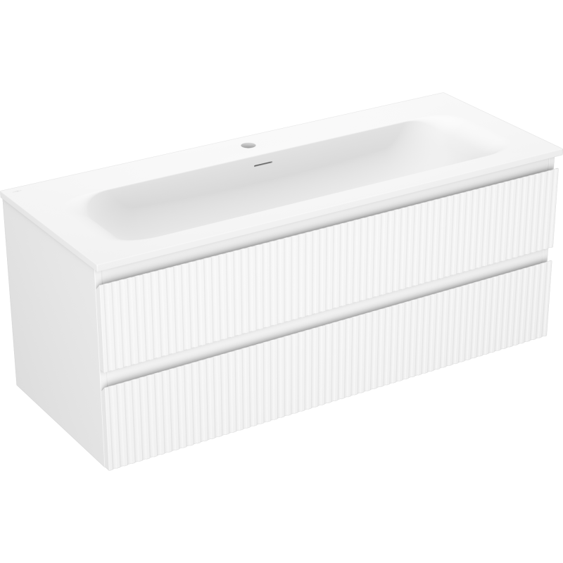 Mexen Rivel meuble de salle de bain 120 cm avec lavabo Vela, 2 tiroirs, rainuré, blanc mat - 91A20-12047-2-BFF01-W23M01