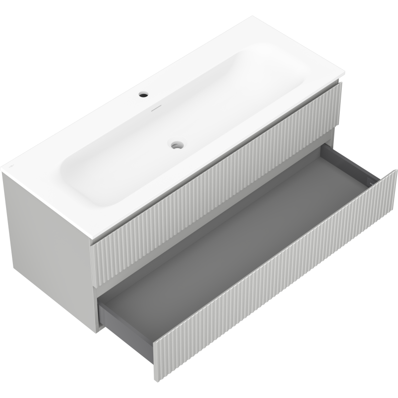 Mexen Rivel meuble de salle de bains 120 cm avec lavabo Vela, 2 tiroirs, rainuré, gris mat/blanc mat -