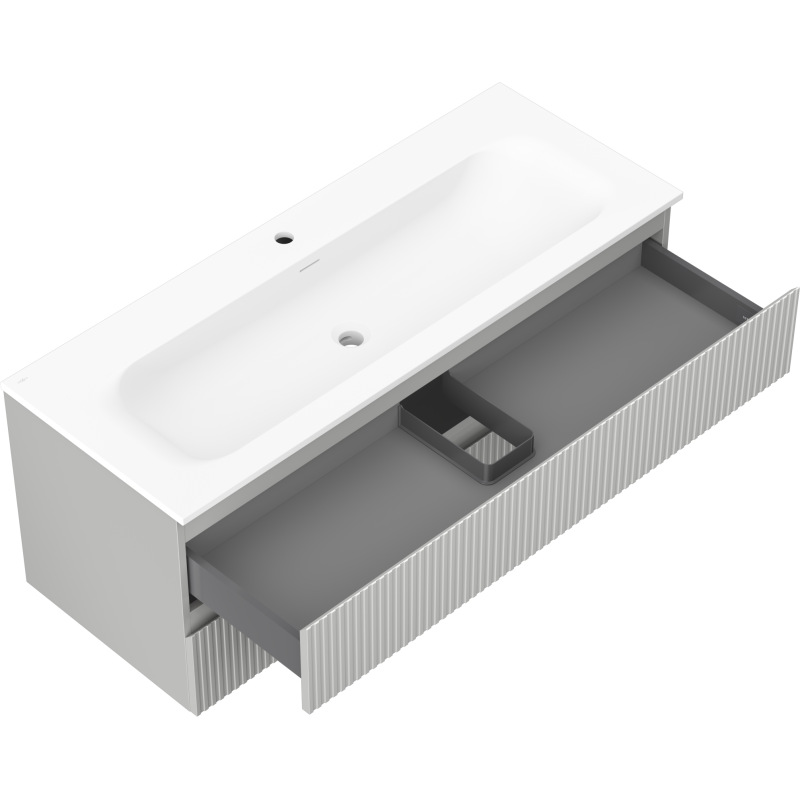 Mexen Rivel meuble de salle de bains 120 cm avec lavabo Vela, 2 tiroirs, rainuré, gris mat/blanc mat -