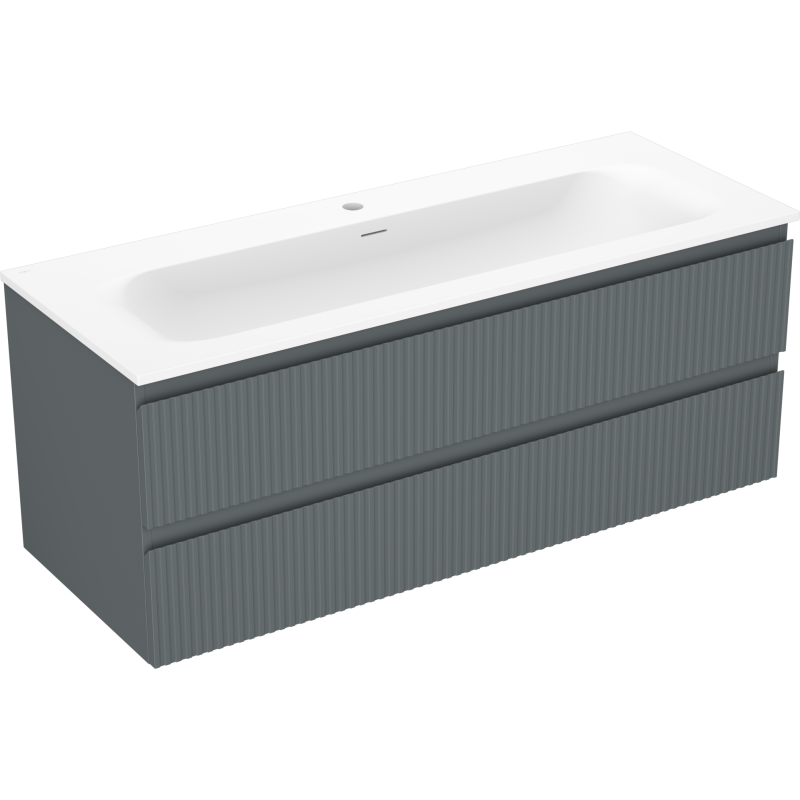 Mexen Rivel meuble de salle de bain 120 cm avec lavabo Vela, 2 tiroirs, cannelé, graphite mat/blanc mat -